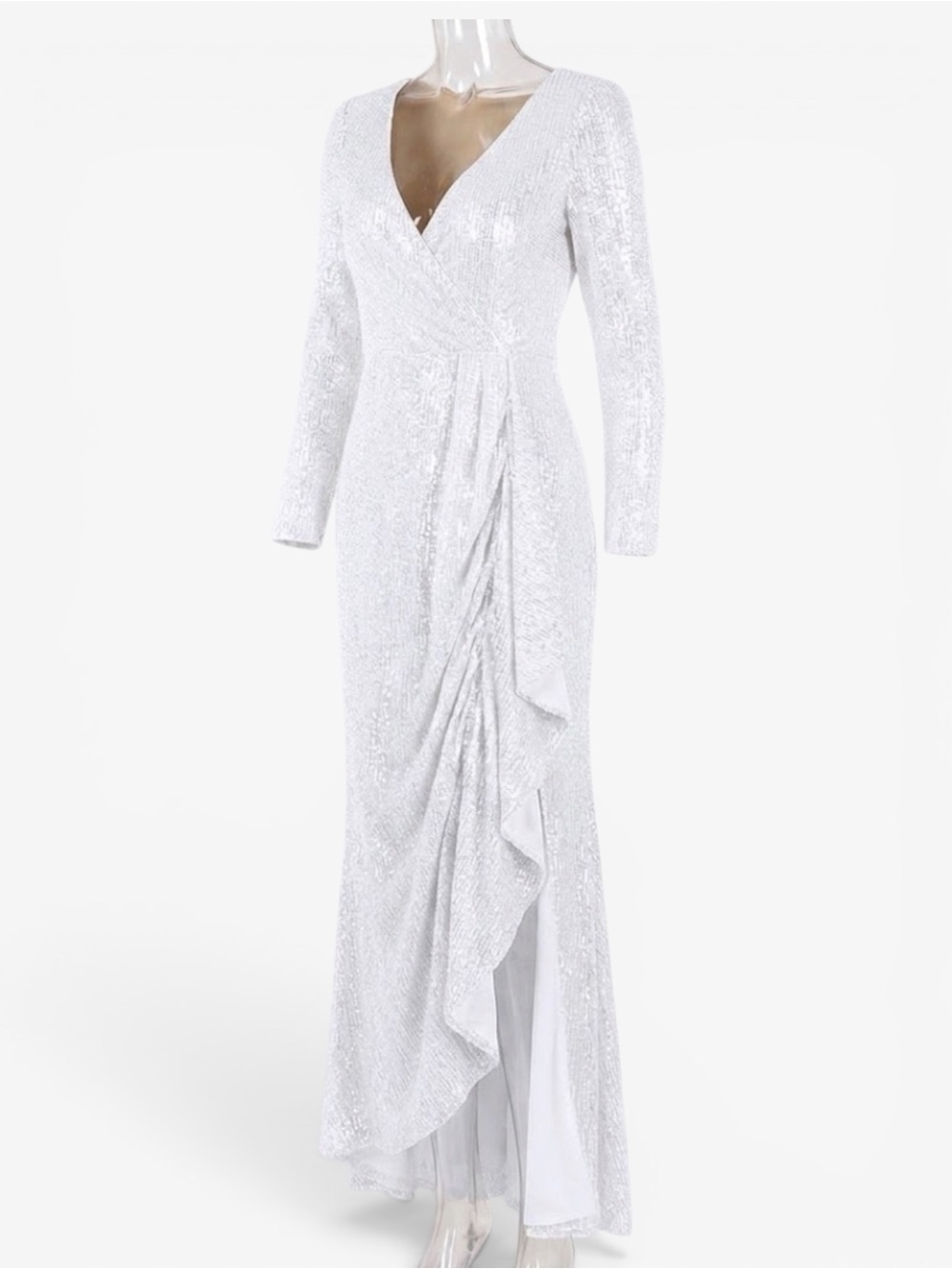 NWT IEENA for Mac Duggal White Sequin Wedding Reception Gown Dress Size 10